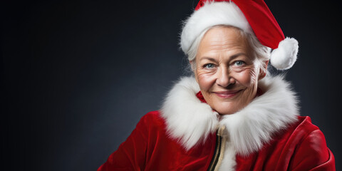 mrs. santa or lady santa claus wishing merry christmas - Powered by Adobe