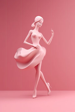 Monochrome dancer girl model cartoon character. Copy space for your text. Minimal idea concept. AI generative