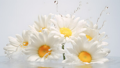 Daisy flower falling into water fresh product showcase illustration