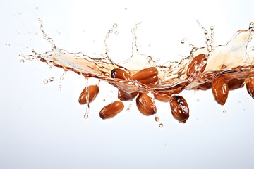 Date fruits falling into water fresh product showcase illustration