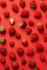 Strawberries tomato on red background still life.