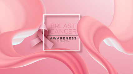 Breast Cancer awareness pink ribbon on abstract gradient card background