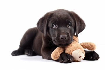 Adorable puppy with his toy on white background - Powered by Adobe