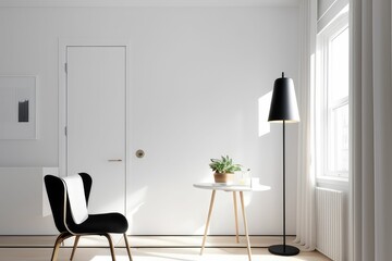 Minimalist interior design with a chair and a lamp 