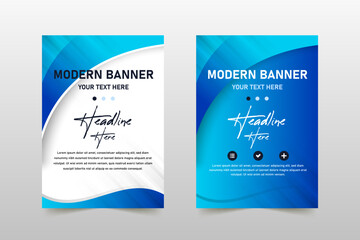 Abstract Modern Gradient Blue Banner Template With Curved Shapes