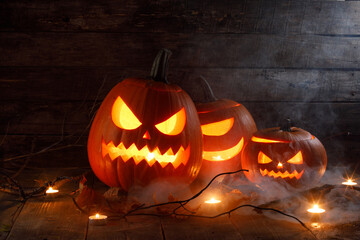 Halloween pumpkins in mist