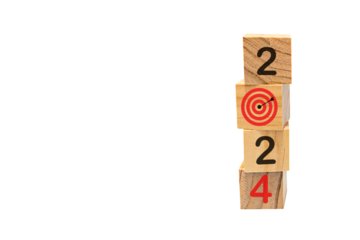 Countdown to 2024 year with target board and arrows on stacked wooden cubes for new year change preparation and start new business goal strategy concept.PNG