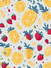 on lemon and strawberry Watercolor vector white