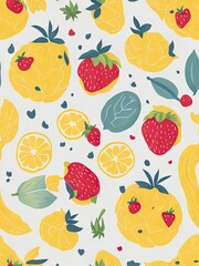 on lemon and strawberry Watercolor vector white