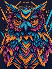 owl for t-shirt print (colorful futuristic design) 