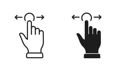 Swipe Gesture to Right and Left, Hand Cursor of Computer Mouse Line and Silhouette Black Icon Set. Pointer Finger Pictogram. Click, Press, Touch, Tap Symbol Collection. Isolated Vector Illustration
