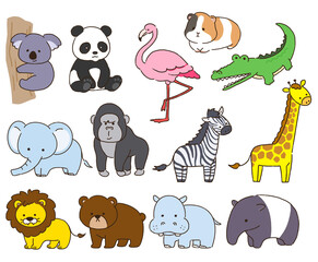 動物園　動物のイラストセット　１