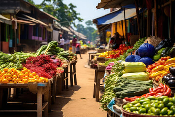 Fototapeta na wymiar Colorful Street Market with Vibrant Fresh Produce and Local Vendors