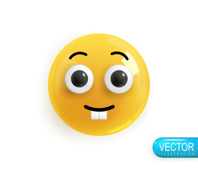 Emoji face smiling critter. Emotion Realistic 3d Render. Icon Smile Emoji. Vector yellow glossy emoticons.