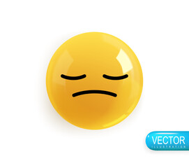 Emoji face offended. Realistic 3d design. Emoticon yellow glossy color. Icon in plastic cartoon style isolated on white background. Vector illustration