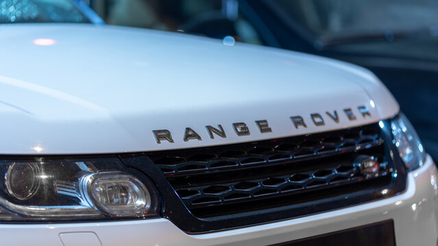 Istanbul, Turkey - August 9, 2023: Range Rover.  Front radiator enclosure grille logos