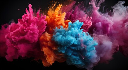 Fototapeta na wymiar Explosion of pink and blue powder. Freeze motion of exploding colored powder.