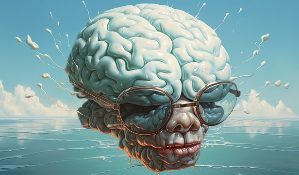 engraving human brain with glasses illustration