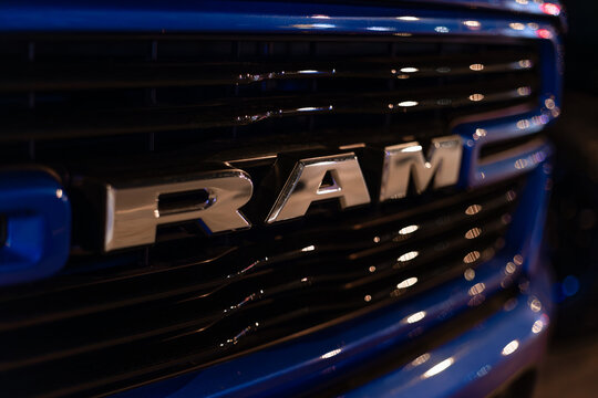 Istanbul, Turkey - August 9, 2023 : Dodge RAM us truck logo sign and brand