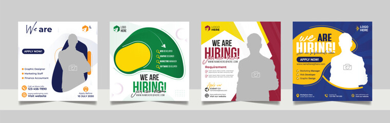 We are hiring job vacancy social media post template set. vacant recruitment marketing web banner square flyer design.