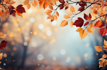 Naklejka na ściany i meble autumn leaf on bokeh background