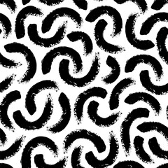 Black geometric lines seamless pattern. Wavy squiggle brush strokes texture background