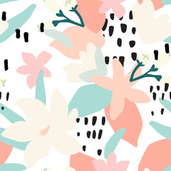 Abstract modern bohemian organic flower seamless pattern