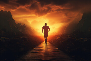 Fototapeta na wymiar Determined Runner in Dramatic Sunset
