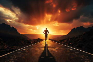 Determined Runner in Dramatic Sunset