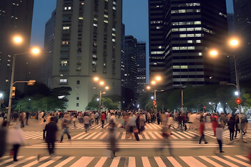 Time lapse photography of fast moving and busy people in city at night