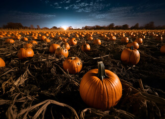 Halloween pumpkins field at night - Powered by Adobe