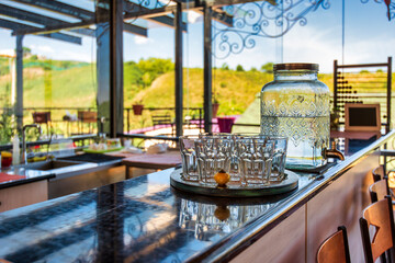 a bottle of water in a row