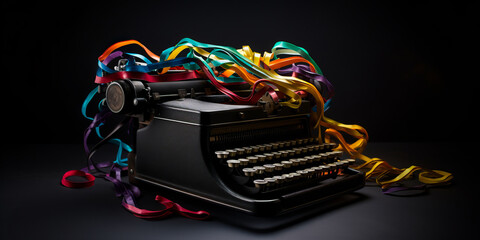 Unconventional typing machine with captivating, fluid and colourful ribbon twisting midair &ndash; stimulating curiosity and creativity for striking marketing.