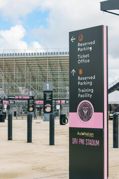 Information kiosk sign at the DRV PNK Soccer Stadium Fort Lauderdale