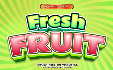 Fresh fruit cartoon 3d vector font text effect template design