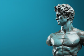 Naklejka premium Bronze statue on a blue background