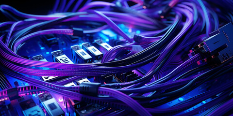 Beautiful neon cables background. Digital data flow concept