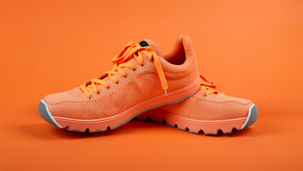 Sports shoes on orange background