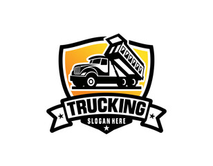 Tipper truck company logo badge vector. Best for trucking and freight related industry