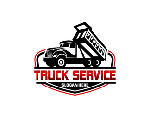 Fototapeta premium Dump trucking company logo design. Tipper truck logo vector isolated. Ready made logo template set vector isolated