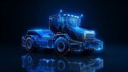 Polygonal 3d tractor in dark blue background. Online cargo delivery service, logistics or tracking app concept. Abstract vector illustration of online freight delivery service generative ai