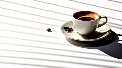 The coffee on the table is taken from a side angle with a white background, generated by ai