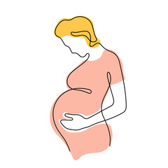 Pregnant woman continuous line colourful vector illustration