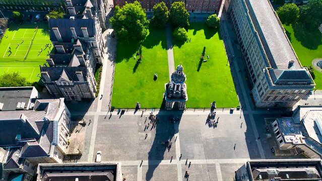 Aerial view of Trinity College in Dublin, the sole constituent college of the University of Dublin and a research university in Dublin, Ireland