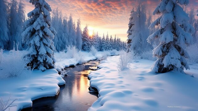 Winter wonderland landscape in the mountains