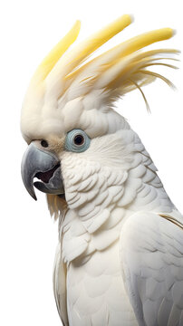 a Sulfur-Crested Cockatoo Portrait, side view in a Nature-themed, illustration in a PNG, cutout, and isolated. Generative ai