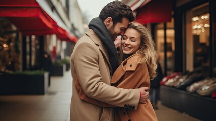 Couple lover hugging together on the street