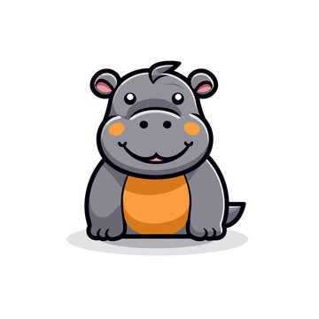 Hippopotamus. Hippo hand-drawn comic illustration. Cute vector doodle style cartoon illustration.