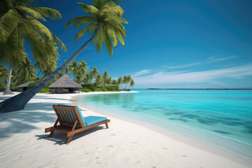 Fototapeta na wymiar Relaxing beach getaway with palm trees and crystal clear waters