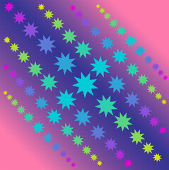 Vector abstract illustration in the form of a pattern of blue and gold stars on a pink background